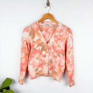Bartolini Made in Italy Floral Mohair Alpaca Button Front Cardigan Sz S